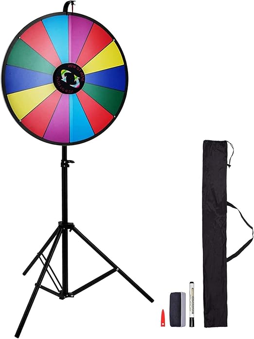 VEVOR 24" Rueda de Premio Mesa de Color 61cm con Trípode Plegable, Soporte 14 Ruedas, Rueda de Color con Pies de Goma Antideslizantes, Altura Ajustable 117-155cm, Peso 4.3 kg de Alta Resistencia