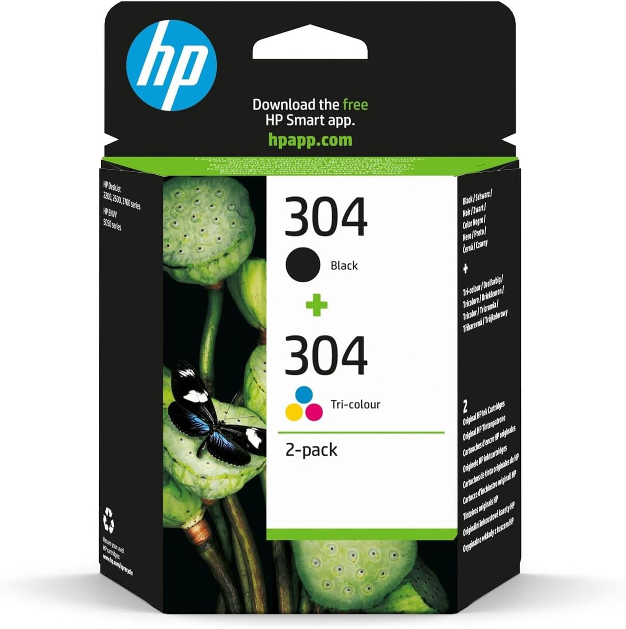 HP 304 Noir et Trois Couleurs, Lot de 2 Cartouches Encre Originales