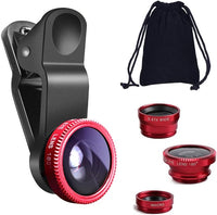 Thumbnail for KINGMAS 3 en 1 Universal Fish Eye & Macro Clip Kit de Lente de cámara para iPad iPhone 7 6 5 Samsung Blackberry HTC y la mayoría de Smartphones (Rojo)