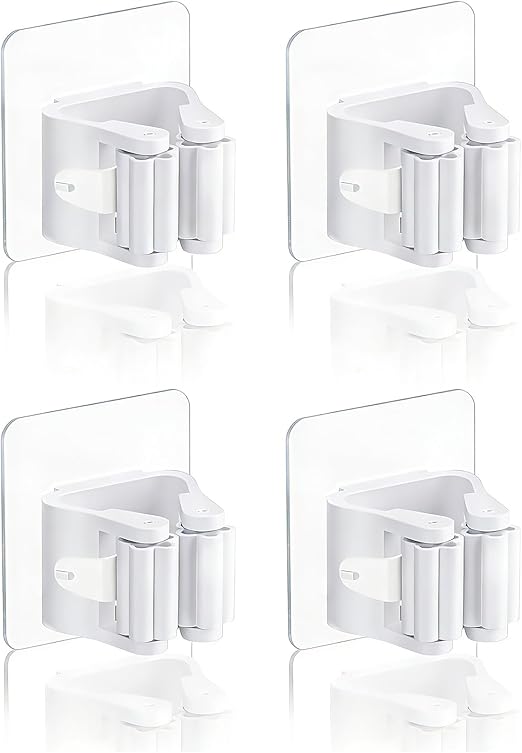 WENRENMK 4 Piezas Colgador Escobas y Fregonas, Soporte Escobas Pared, Colgador Escoba, no Requiere Perforación, Apto para Cocina, Baño, Jardín, Garaje