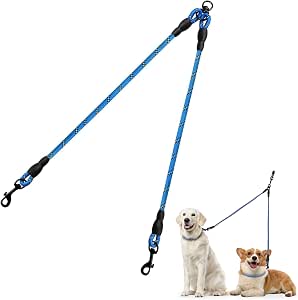 Taglory Correas Dobles/Correa de Perro para Dos Perros/Acoplador Divisor Fuerte para Perros pequeño medianos Grandes/Giratorio 360 ° sin enredos/Cuerda de escalada/75cm Azul