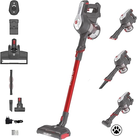Hoover H-FREE 100 ESPECIAL MASCOTAS HF122GPT Aspiradora Escoba sin Cable, sin Bolsa, 3 en 1: Escoba, de Mano y Vertical, Cepillo Mascotas y Tapicerías, Autonomía 40min, Posición Parking, 6500Pa