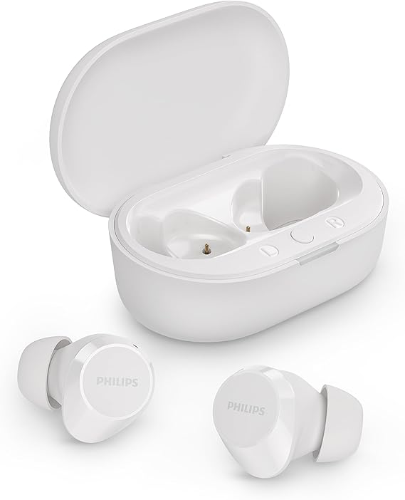 PHILIPS TAT1209WT Auriculares True Wireless con Bluetooth - Auriculares pequeños, Gran Valor, un Sonido Natural con Graves dinámicos, Llamadas nítidas y Estuche de Carga tamaño Bolsillo - Blanco