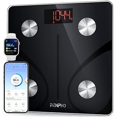 Bascula de Baño Digital Grasa Corporal, RENPHO Balanza Bluetooth Inteligente con App, Bascula Electrónica Analógica Monitores con Análisis Corporal, 13 Mediciónes de Peso IMC, 500 lbs, 30x30cm