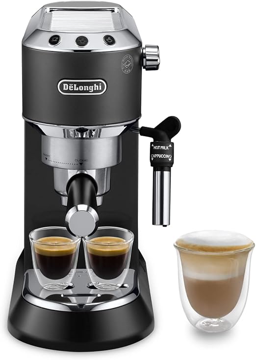 De'Longhi Dedica - Cafetera de Bomba de Acero Inoxidable para Café Molido o Monodosis, Cafetera para Espresso y Cappuccino, Depósito de 1.3 Litros, Sistema Anti-goteo, EC685.BK, Negro