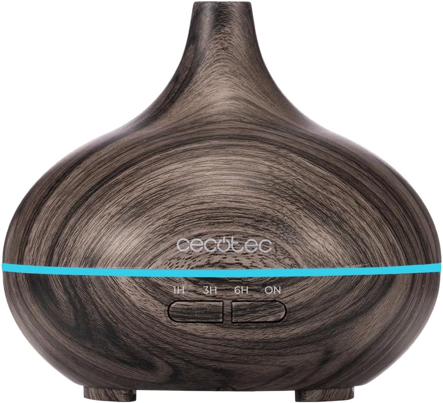 Cecotec Humidificador Ultrasónico con Difusor de Aromas Pure Aroma 300 Yin Grey. Depósito de hasta 300ml, 7 Colores LED Ajustables, Temporizador 10h, Ultrasilencioso, Función de Aromaterapia