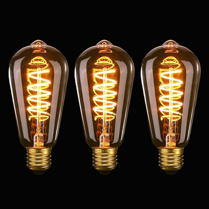 SageSunny Bombilla Edison Vintage E27 LED Regulables Bombillas ST64 4W 40W Equivalente Espiral Estilo Retro Antiguo Bombilla Filamento LED de Vidrio Ã¡mbar Decorativa LÃ¡mpara CÃ¡lida 2200k 3 pieza