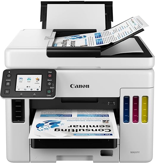 Canon Maxify GX7050 Megatank, Impresora Compacta Multifunción 4 en 1, Sistema de Inyección de Tinta, Depósitos de Tinta Rellenables, WiFi, Impresión de Alta Velocidad, ADF de 50 Hojas, Blanco