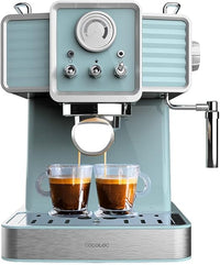 Cecotec Cafetera Express Power Espresso 20 Tradizionale Light Blue. 1350 W, Espresso y Cappucicno, 20 Bares y Thermoblock, Vaporizador, Manómetro, Diseño Vintage, Capacidad 1,5 Litros