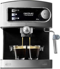 Thumbnail for Cecotec Cafetera Express Manual Power Espresso 20. 850 W, Presión 20 Bares, Depósito de 1,6L, Brazo Doble Salida, Vaporizador, Superficie Calientatazas, Acabados en Acero Inoxidable