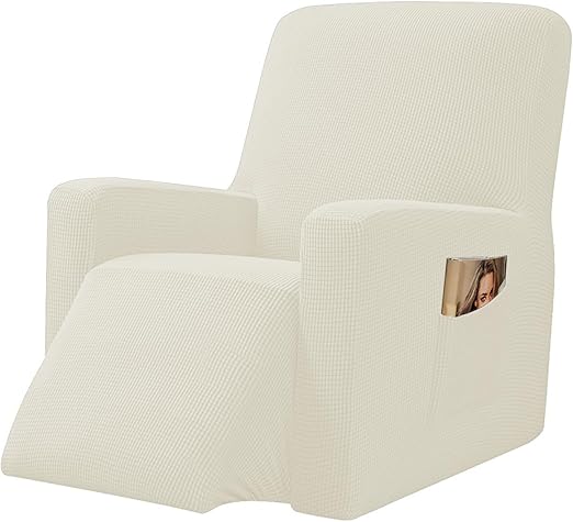 E EBETA Jacquard Funda de sillón Capuchas elásticas para sillón, Elástico Funda para sillón reclinable (Blanco lechoso)