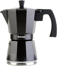 WECOOK! Luccia Cafetera Italiana, Inducción, Aluminio, Express, 1 - 3 Tazas Café, Apta para todas las Cocinas, Color Negro, Junta de Cierre de Silicona, Válvula de Seguridad.