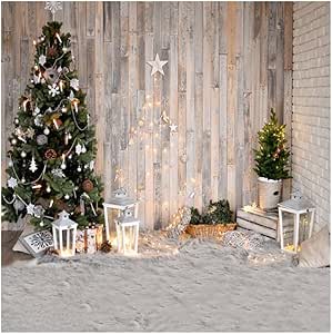 YongFoto 1,5x1,5m Fondo de Fotografia Navidad Árbol Luces Brillantes Linterna Alfombra RIC Tablón de Madera Interior Telón de Fondo Fiesta Niños Boby Retrato Personal Estudio Fotográfico Accesorios
