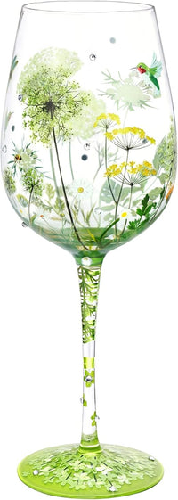 NymphFable Copa de Vino Pintada a Mano Flor Pájaro Libélula Copa de Vino Tinto 15oz Regalo para Familia o Amigo