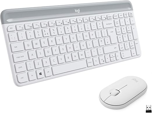 Logitech MK470 Combo Teclado y Ratón Inalámbrico para Windows, 2.4 GHz con Receptor USB, Diseño Compacto, Batería de Adecuada Duración, Disposición QWERTY Español, Blanco