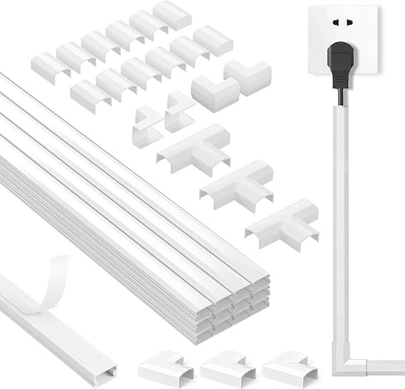 Carehabi Canaleta Cables Pared Adhesivo 4,8m (15x9mm,0,4mx12pcs), Organizador de Cables y Canaletas para Cables, Cubre Cables Pared Autoadhesivo para TV y Despacho, Blanco