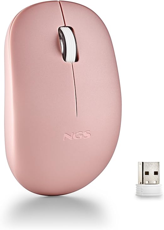 NGS Fog Pro Pink - Ratón Inalámbrico Óptico de 1000 dpi, Interfaz Nano USB, 2 Botones Silenciosos y Rueda de Desplazamiento, Plug and Play, Ambidiestros, Color Rosa