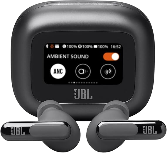 JBL Live Beam 3 Auriculares inalambricos de botón con almohadillas,True Wireless con cancelación de ruido adaptable, hasta 48 horas de reproducción, Bluetooth, audio de alta resolución, negro