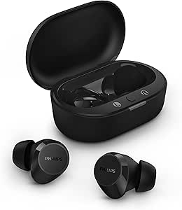 PHILIPS TAT1209BK Auriculares True Inalámbrico con Bluetooth - Auriculares pequeños, Gran Valor, un Sonido Natural con Graves dinámicos, Llamadas nítidas y Estuche de Carga tamaño Bolsillo - Negro