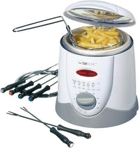 Freidora fondue Clatronic FFR 2916 |Capacidad: 1 litro de aceite/grasa | Termostato regulable sin escalonamientos |6 tenedores de fondue |Filtro de olores y vapores de grasa reemplazable|Blanco/gris