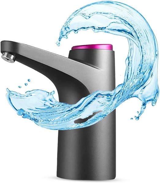 NK Dispensador de Agua - Indicador LED, Batería 1200 mAh Recargable por USB, Compatible con Garrafas y Botellas 4,5L 5L 7,5L 10L 11,3L 15L 18,9L Adaptador de 3,8 y 4,8 cm (Negro), Pequeño