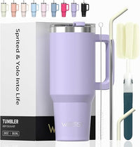 WATERSY Taza de Café con Asa 20 oz, 591 ml Vaso con Pajita, Vaso Termico para Tapa Acero Inoxidable, Termo de Agua Doble Pared, Travel Mug para Frío y Caliente (Morado)