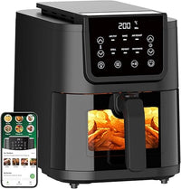 CHEFREE Freidora sin Aceite 5L, Air Fryer con Ventana de Visualización, Pantalla Táctil, Rejilla para Pan, 6 Programas, 1500W, Apta para el Lavavajillas, Negra, AFW01[Clase Energética A+++