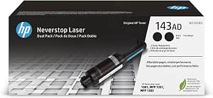 HP 143A W1143AD, Negro, Kit de Recarga de Tóner Original, Pack de 2, para impresoras HP Neverstop Laser Serie 1000 y 2000