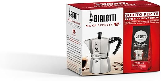 Bialetti Cafetera, Aluminio, 6 Tazas + Perfetto Moka, Gris, negro