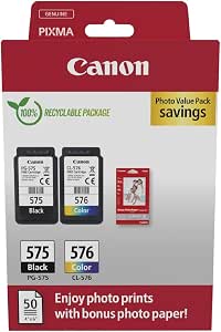 Canon PG-575 + CL-576 Fine Cartuchos de Tinta Original + Papel Fotográfico