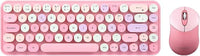 Perixx PERIDUO-802PK ES Set de Ratón y Teclado Inalámbrico Bluetooth Mini - Estilo Retro con Teclas Redondas - Rosa Pastel - Español QWERTY