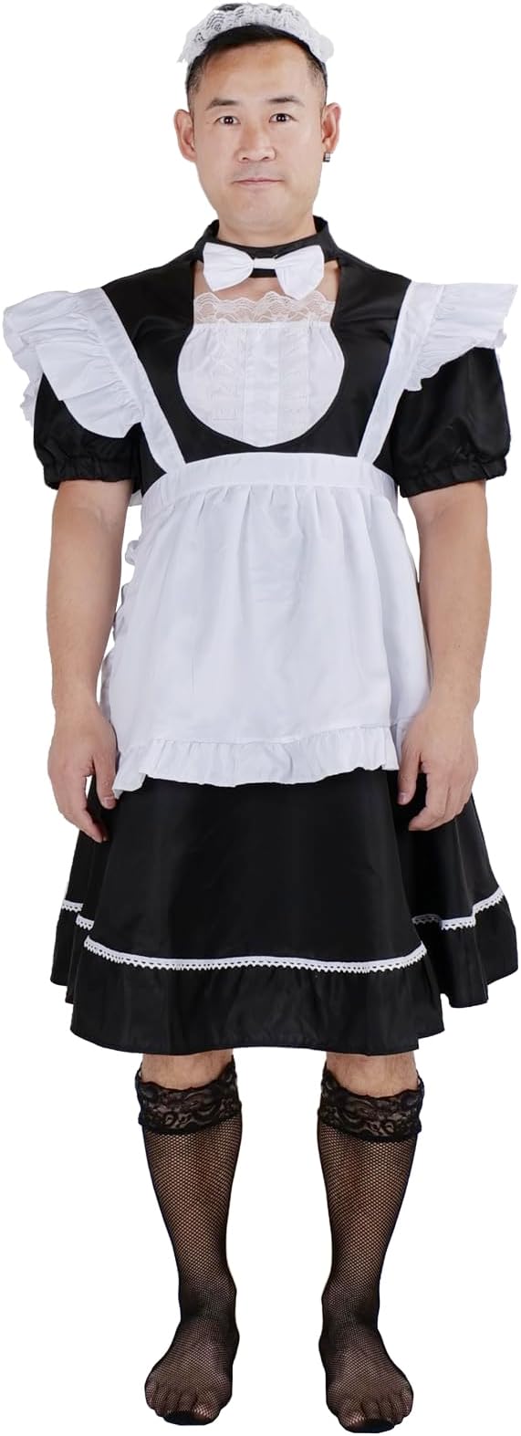 W WIDMANN MILANO Party Fashion - Costume da cameriera di sala per uomo, vestito, grembiule, copricapo, collana, polsini, giarrettiera, carnevale, festa a tema