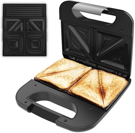 Cecotec Sandwichera Rock’nToast Combo. 800 W, 2 Sándwiches con Acabados en Acero Inoxidable, 3 Placas Intercambiables con Revestimiento Antiadherente, Libre de PFOA, Asa Tacto Frío
