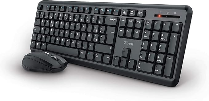 Trust Ymo Pack Teclado y Ratón Inalámbrico - Disposición QWERTY Español, Botones Silenciosos, 13 Teclas de Office y Multimedia, Un Receptor USB, Windows, Mac, PC, Ordenador Portátil, Negro