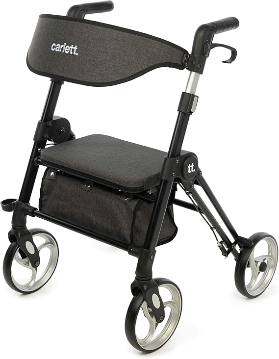 Carlett – Lett Ride | Andador + Asiento y Respaldo Extraíble | Cesta Desmontable| Manillar Regulable 4 Alturas | Soporte para Bastón | Dispositivo Médico Clase I | Ice