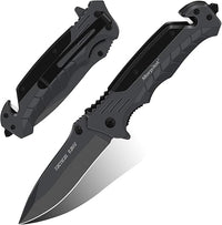 morpilot Navaja Plegable Cuchillo de Acero Inoxidable con Punta Rompevidrio y Cutter Cinturón Cuchillo Plegable con Mango Acero Inoxidable para Acampar, Picnic, Caza
