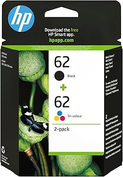 HP N9J71AE 62 Cartucho de Tinta Original, 2 unidades, Tricolor/Negro, Estándar