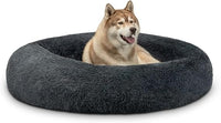 lionto Cama Tipo Donut para Perros y Gatos, Cama Redonda mullida para Mascotas pequeñas y Grandes, Ø 120 cm, cojín Suave de Felpa esponjosa con Relleno Extra Grueso, Gris Oscuro