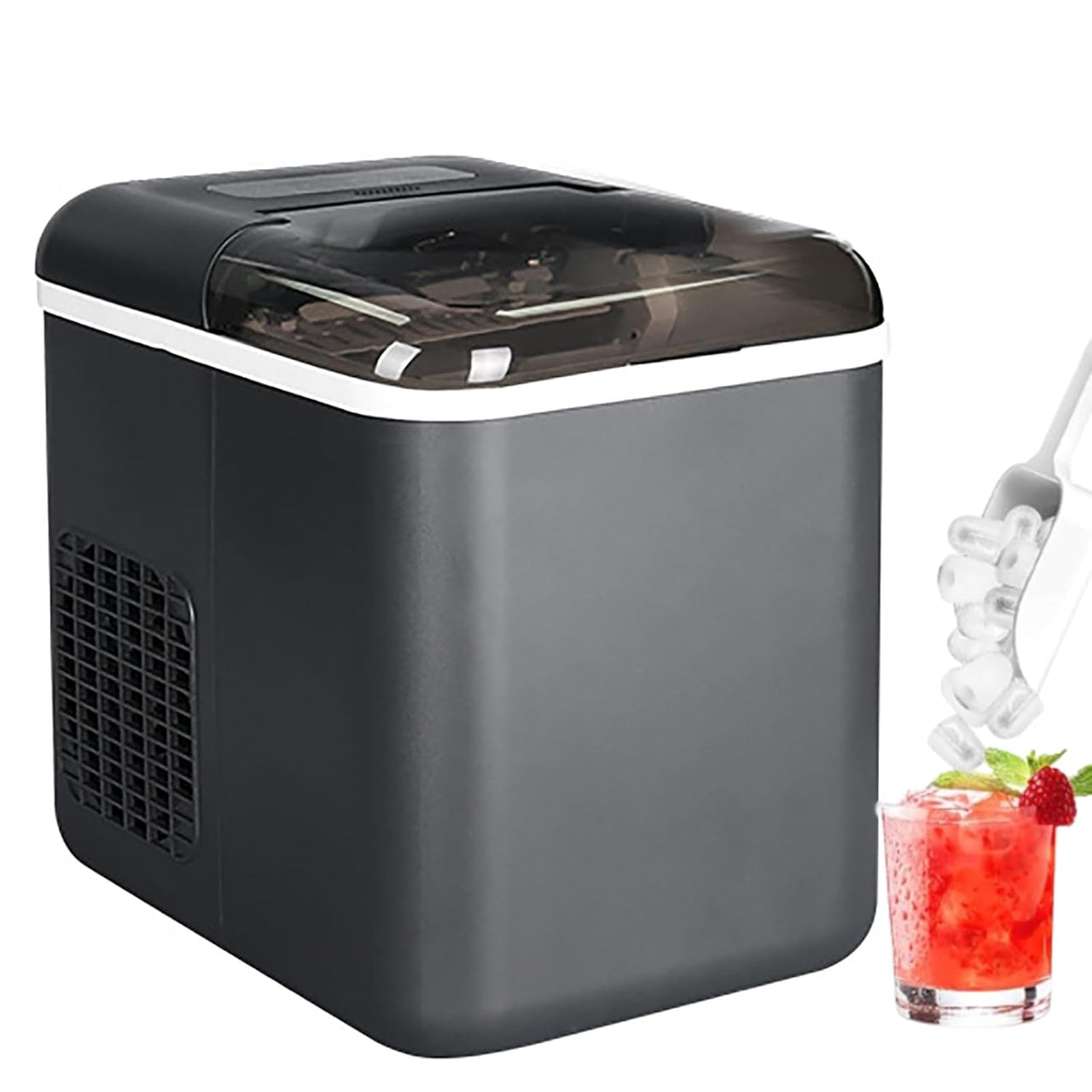 Máquina de hielo, control inteligente, tacto inteligente, puede hacer 9 cubitos de hielo redondos en 8 minutos, 27 libras por día, máquina de hielo multifuncional para fiestas en casa, oficina, color