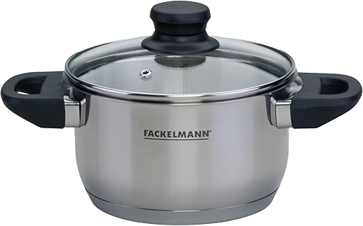 Fackelmann Geneva Olla Alta 16 x 9,5 cm, Capacidad 1,8 Litros, Cazo de Acero Inoxidable con Núcleo de Aluminio, Resistente a Corrosión y Fácil de Limpiar, Distribución Uniforme del Calor