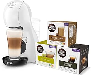 De'Longhi Nescafé Dolce Gusto Piccolo XS EDG110.WB, Cafetera Cápsulas, Incluye 3 Paquetes de Cápsulas, Diseño Super-Compacto, Cafetera Manual para Café y Otras Bebidas, 1500W, Blanco
