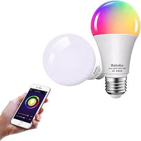 Katalia Bombilla Inteligente E27 9W RGB WiFi Pack 2 Bombillas Inteligentes Control Remoto Alexa Google Assistant y apps Tuya SmartLife Ajuste Brillo y Color Escenas Personalizables Temporizador