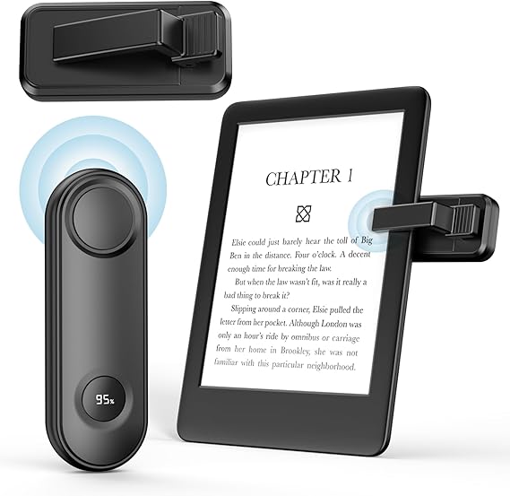 MoKo Telecomando Page Turner para Kindle Oasis Kobo eReaders, Clicker Page Turner para iPad/Kindle/Tabletas/Teléfonos Leer Novelas Tomar Fotos, RF Volteador de Páginas con Pantalla de Encendido, Negro