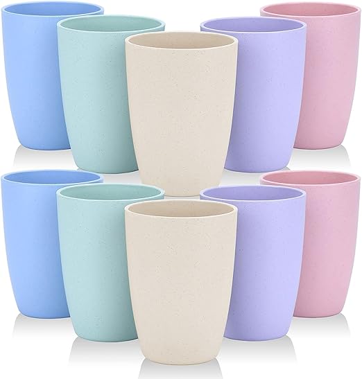 10 Piezas Vasos Plástico Duro Reutilizable, 350 ml Indestructibles Vasos de Plastico Niños Apilables para Jugos, Té, Leche, Agua Helada, Café (5 Colores)