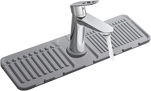 Alfombrilla de silicona para grifo, alfombrilla de goteo de silicona, para grifo, protección contra salpicaduras, para cocina, fregadero de cocina, protector contra salpicaduras (gris, 43 cm)