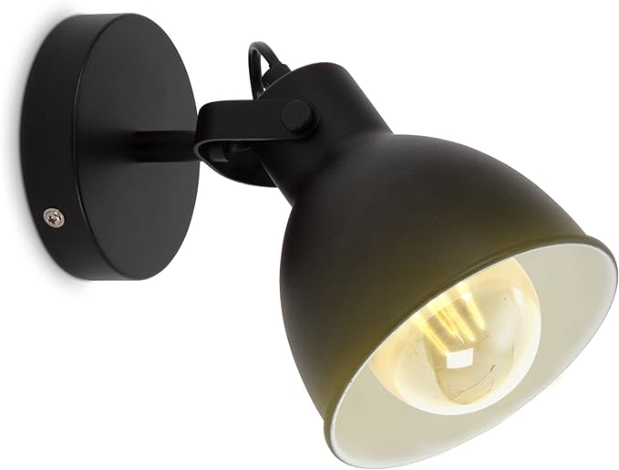 B.K.Licht I Applique murale rétro I pivotante & orientable I design industriel I vintage I spot mural I noir-blanc I E27