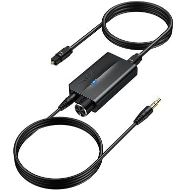 AUTOUTLET 192kHz Convertidor DAC SPDIF a AUX Convertidor de Audio Digital a Analógico Toslink Óptico a Audio 3,5mm con Regulador de Sonido Regulador de volumen para Tele HDTV DVD Blu-ray Consoles