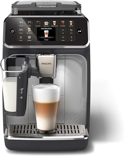 Philips Serie 5500 Cafetera Superautomática - Sistema de leche LatteGo, 20 tipos de café personalizables, Extracción silenciosa SilentBrew, Prendido rápido QuickStart, Pantalla TFT, Gris EP5546/70