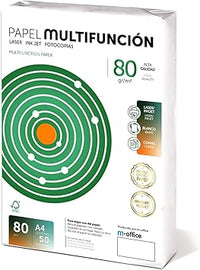 Folios A4 80gr 50 hojas, Papel Multiusos para Impresora Laser y de Inyección, Fotocopiadora, Fax, Para uso Oficina, Material Escolar, Paquete folios m-office (50 hojas, 80gr)