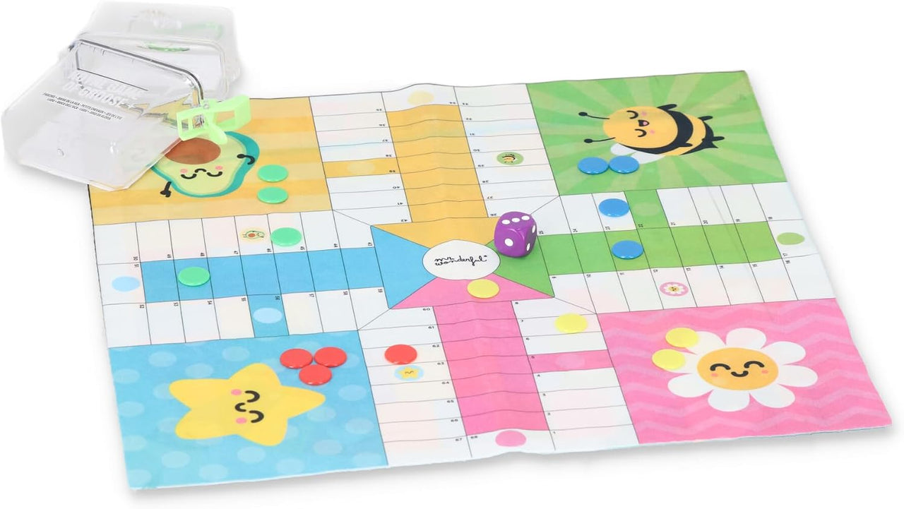 Mr.Wonderful - Juego de mesa reversible - Parchís + Juego de la Oca - Juego de mesa de viaje, de pequeño tamaño De 2 a 4 Jugadores - Lavable